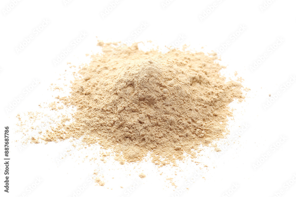 Peruvian black maca organic powder isolated on white, top view