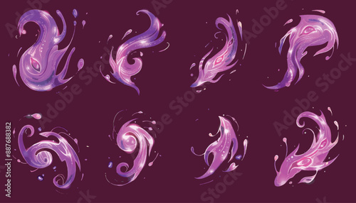 The whirlwind is a modern illustration illustrating a magic light effect with sparkling particles, petals, spring cherry blossom foliage, and a romantic mood.