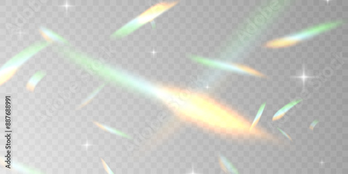 Multicolored light effect and zigzag ribbons falling from above on streamer, tinsel vector