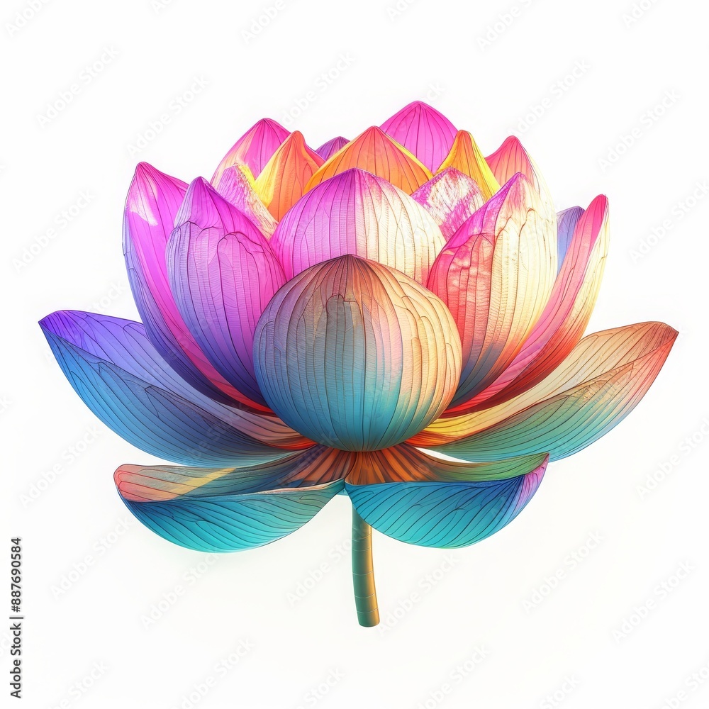 A beautiful pink lotus flower in full bloom, Colorful lotus 3D illustration on a white background, Ai generated A beautiful pink lotus flower in full bloom, Colorful lotus 3D illustration on a white background, Ai generated
