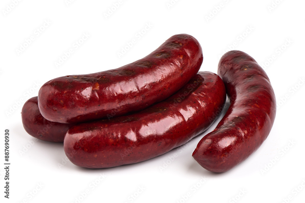 Grilled pork sausages, isolated on white background. Grilled pork sausages, isolated on white background.