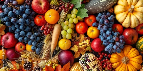 Top View of Fresh Fall Harvest Produce in Autumn