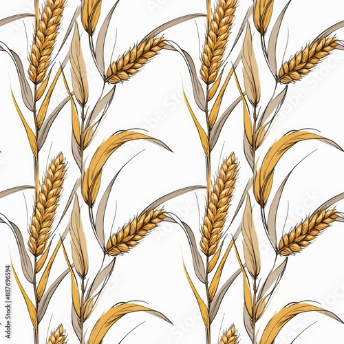 Natural Wheat Design: Seamless Grain and Barley Ear Pattern for Organic Farm and Food Illustration