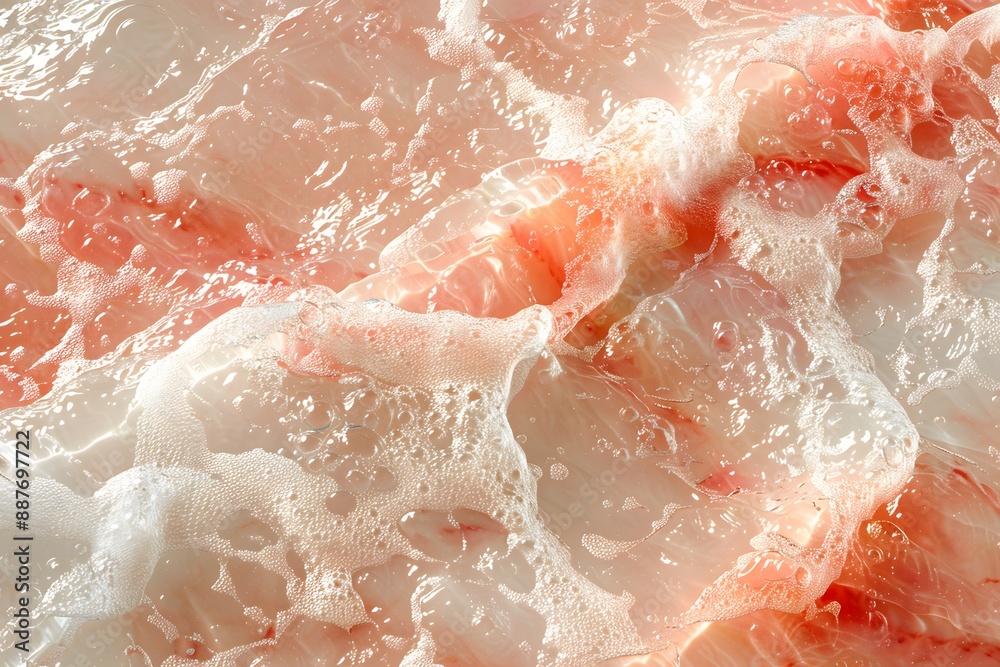 Fototapeta premium Abstract Close-Up of Shimmering Red and White Foam on Water Surface - Ideal for Prints or Backgrounds