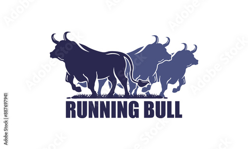 GREAT BIG CATTLE RUNNING LOGO, silhouette of strong cow vector illustrations