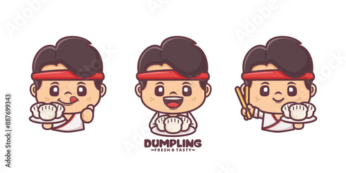 dumpling chef mascot design with different poses and expressions