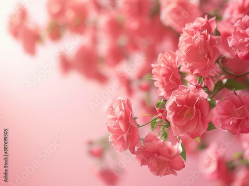 Image of a pink rose, pink background, suitable for advertising, with space on the left for text or product images.