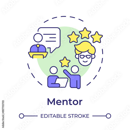 Mentor multi color concept icon. Guidance in professional development. Giving help. Career growth. Round shape line illustration. Abstract idea. Graphic design. Easy to use in blog post