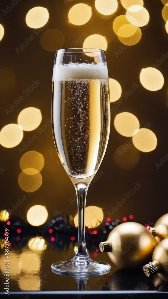 Champagne Celebration with Blurred Christmas Lights: Festive New Year Party Champagne Celebration with Blurred Christmas Lights: Festive New Year Party
