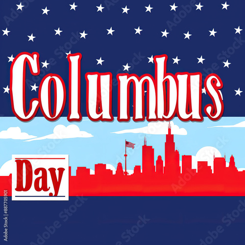 Columbus Day Vector Illustration: Red Background, Ship and Flag, Flat Design, Minimalist Style






