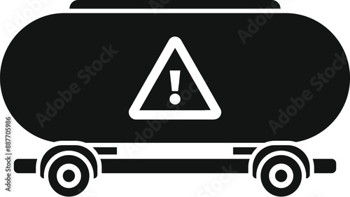Black and white icon of a tank trailer transporting hazardous materials, emphasizing safety and caution in industrial transportation