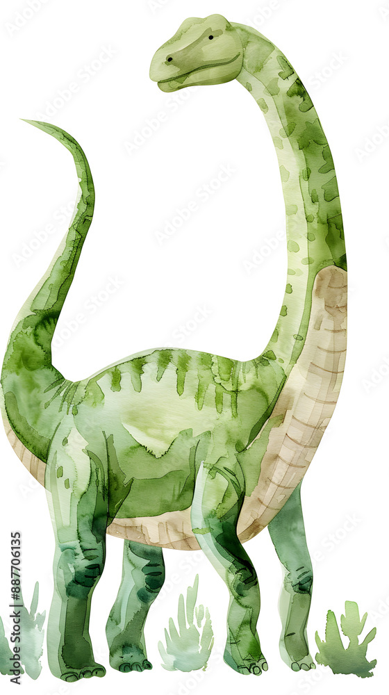 Fototapeta premium flat watercolor green beige diplodocus on the white background