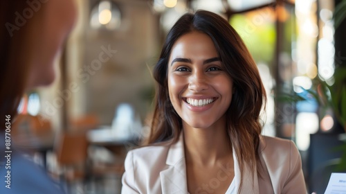 smiling woman realtor selling apartment, offering to client