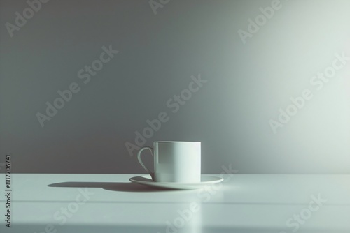 Wallpaper Mural White cup on a saucer with soft lighting and shadows. Minimalist photography. Morning coffee or tea concept. Design for interior, poster, wallpaper. Side view with copy space. Torontodigital.ca