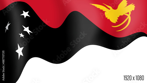 Papua New Guinea country flag realistic independence day background. Papua Guinea commonwealth banner in motion waving, fluttering in wind. Festive patriotic HD format template for independence day