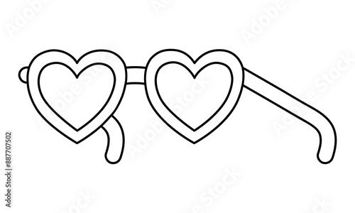 Hand drawn cute outline illustration of heart shaped glasses. Flat vector first sight love in line art doodle style. Rose-colored vision icon. Valentine's Day print. Romantic feelings. Isolated.
