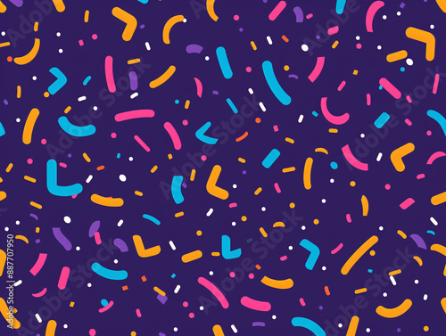 a colorful confetti on a purple background