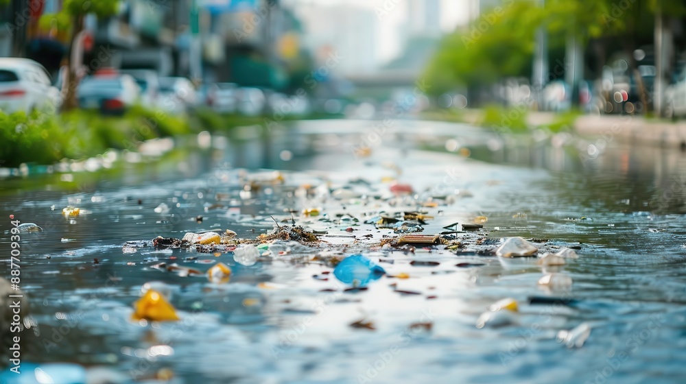 A polluted river in a city. A polluted river in a city.