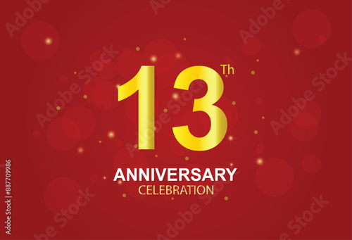 13 years anniversary line style design golden color with elegance red background for celebration