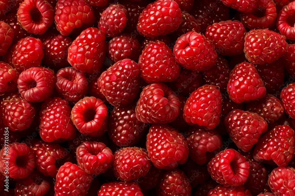 Red ripe raspberries close-up from above. Beautiful simple AI generated image in 4K, unique. Red ripe raspberries close-up from above. Beautiful simple AI generated image in 4K, unique.