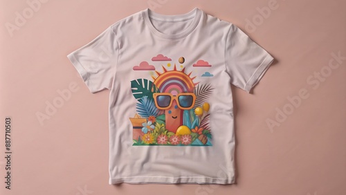 Vibrant vector illustration of a trendy t-shirt design featuring bold typography and colorful graphics in a modern style, perfect for teens and print ready. photo