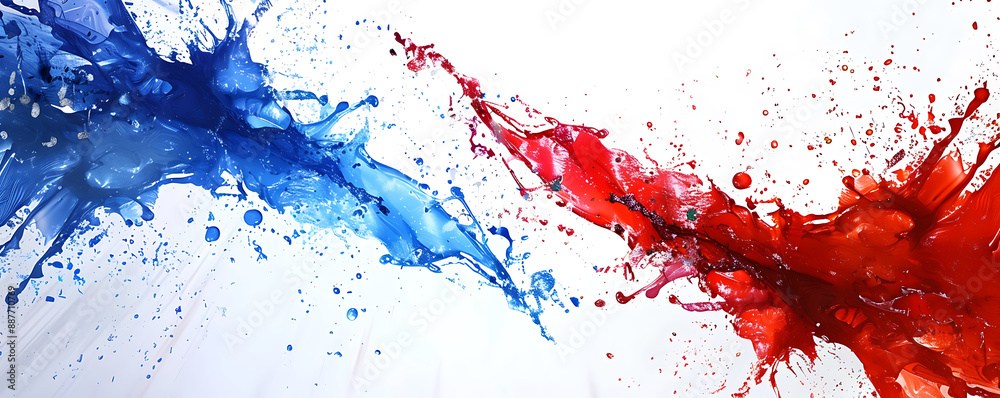 Colorful French Paint Splash Flag  blue and red paint splashes on a white background