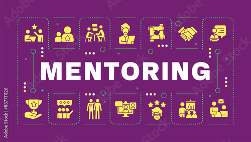 Mentorship purple word concept. Professional support. Guidance and patronage. Typography banner. Visual communication. Vector art with lettering text, editable glyph icons. Hubot Sans font used