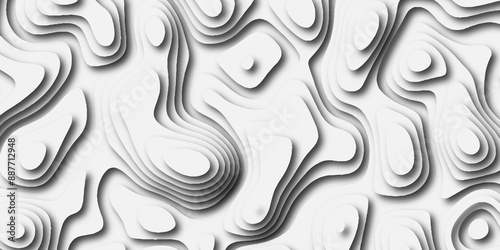 Topographic canyon geometric map relief texture with curved layers and shadow. abstract White background with a beautiful pattern, Topographic contour lines vector map seamless pattern vector.