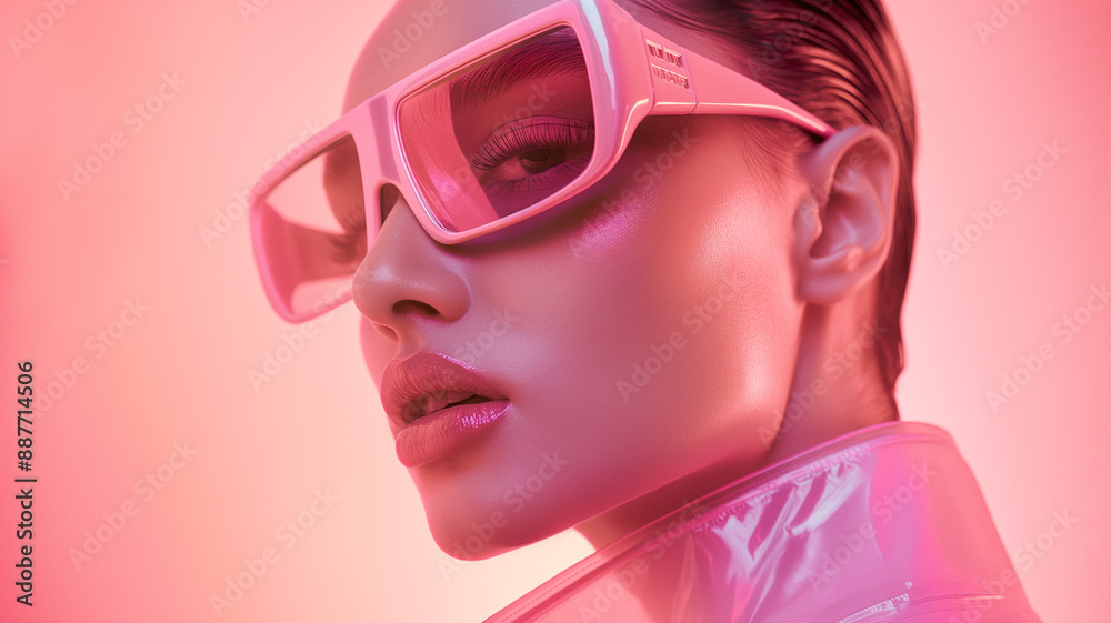 Fashionable woman in pink sunglasses and jacket Fashionable woman in pink sunglasses and jacket