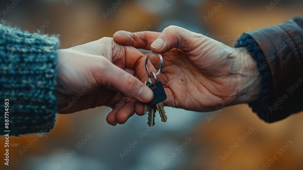 Two people are holding keys in their hands, possibly exchanging them Two people are holding keys in their hands, possibly exchanging them