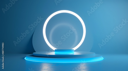 Podium with glowing neon circles