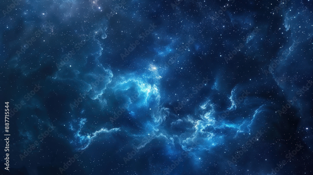 Stunning view of a deep space nebula with glowing blue clouds and countless stars in the cosmos Stunning view of a deep space nebula with glowing blue clouds and countless stars in the cosmos