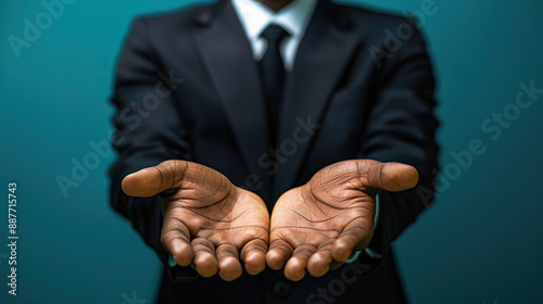 Businessman Offering Hands in Blue Background