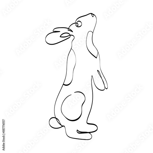 Vector illustration of a rabbit in one line style. Linear animal. Easter bunny.