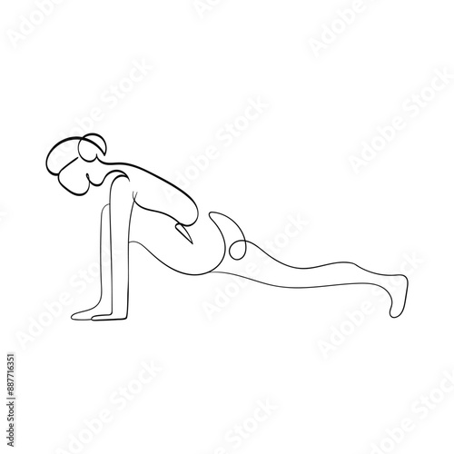 Yoga pose - Ashwa Sanchalasana, a one line style yoga asana. Sports, yoga, meditation. Girl and sport. Ideal for designs related to fitness, health, meditation and healthy living.