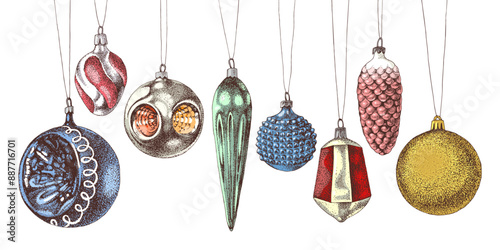 Christmas balls hand drawn collection