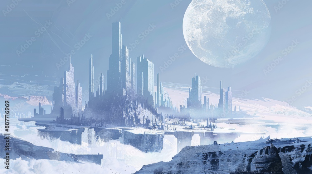 Futuristic city below a minimalist Mount Olympus, merging Greek mythology with modernity Futuristic city below a minimalist Mount Olympus, merging Greek mythology with modernity