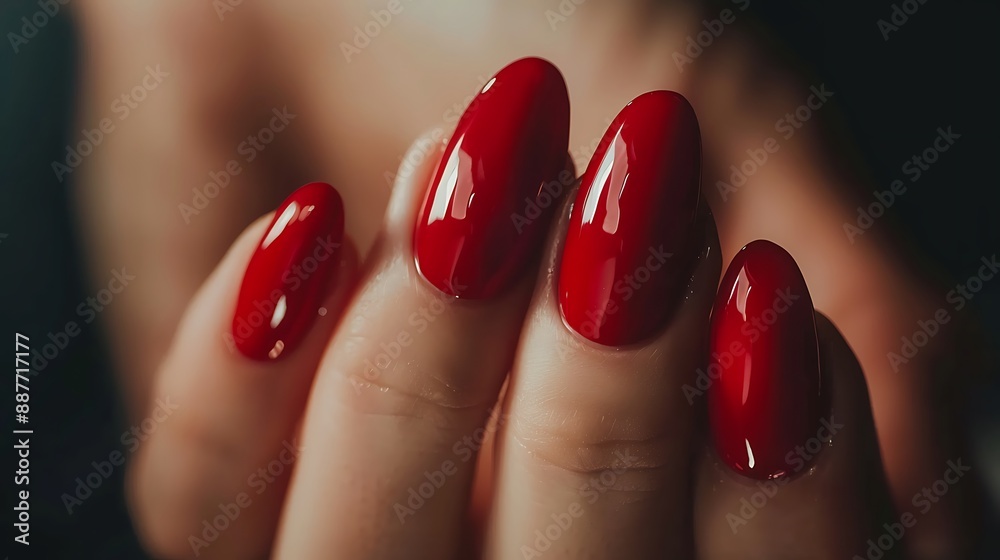 A close-up of a stylish woman's nails painted in a trendy color A close-up of a stylish woman's nails painted in a trendy color