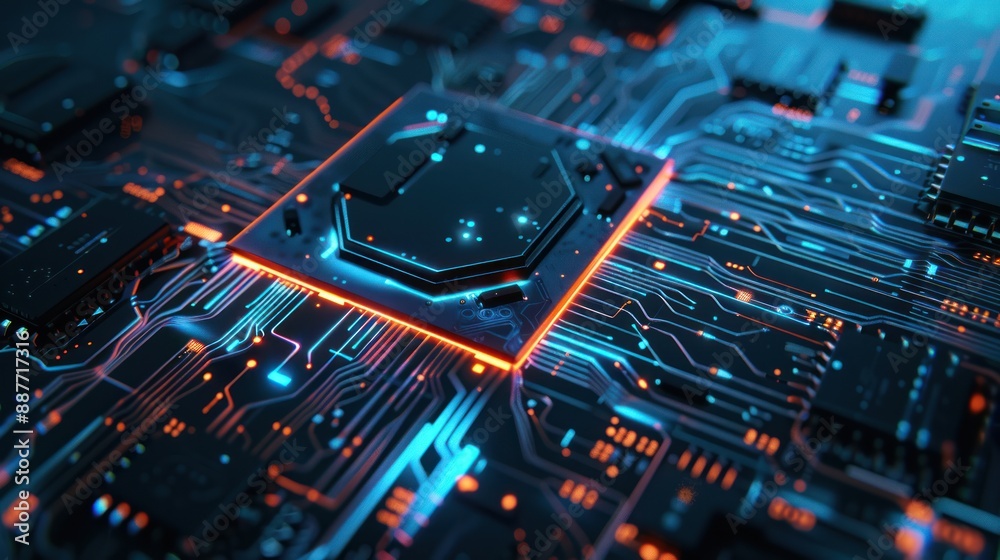 Obraz premium Circuit Board with Glowing Lines