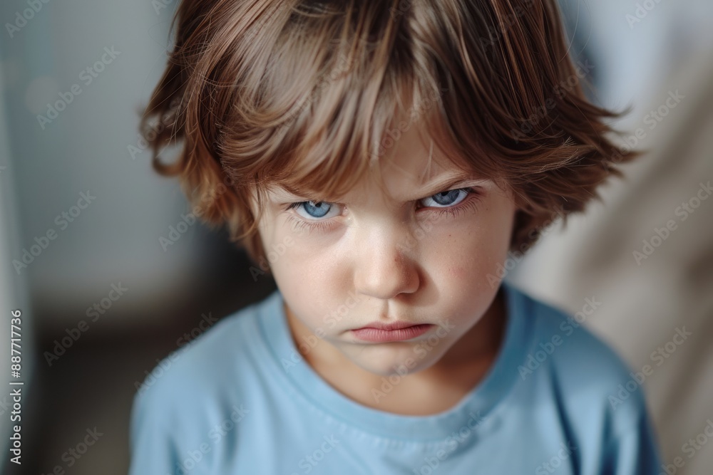 Mad child, angry little kid standing and looking at the camera with upset face expression. Unhappy toddler, annoyed and frustrated emotion, little boy Mad child, angry little kid standing and looking at the camera with upset face expression. Unhappy toddler, annoyed and frustrated emotion, little boy