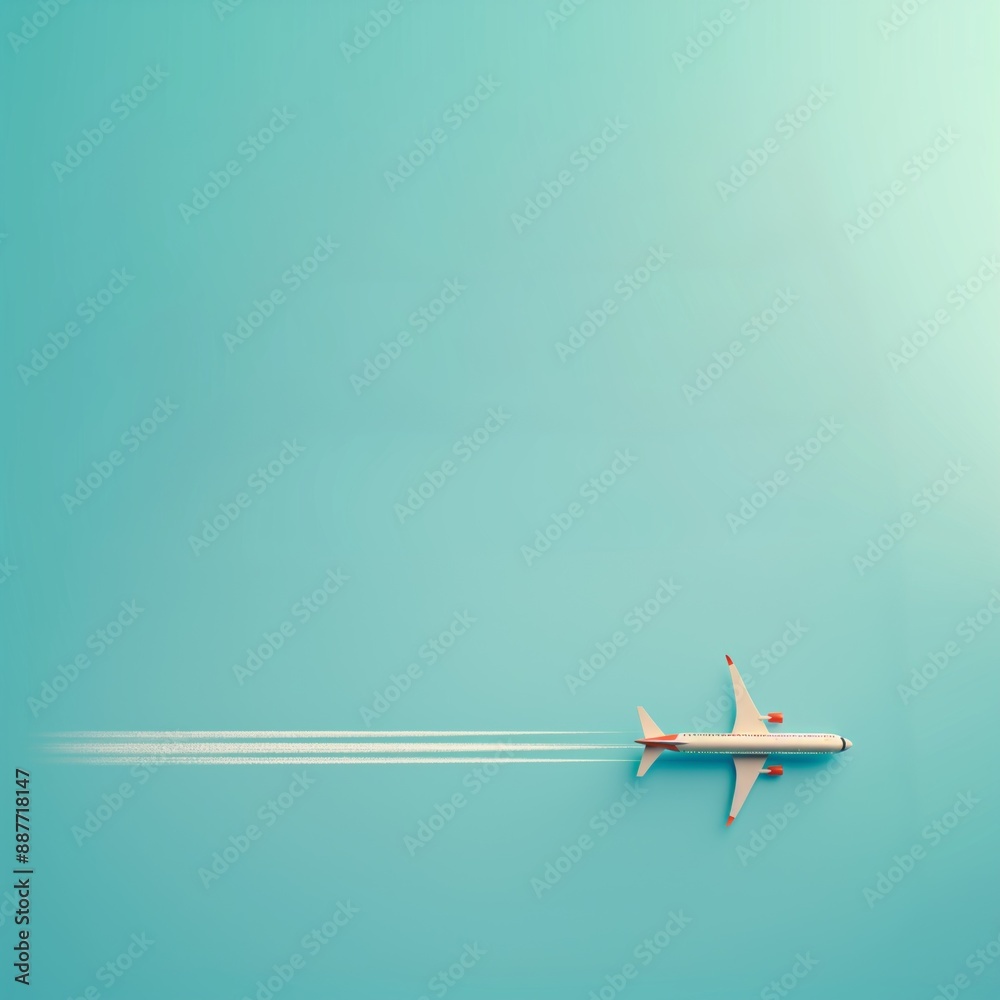 Airplane flying over blue minimal background with copy space. Airplane flying over blue minimal background with copy space.