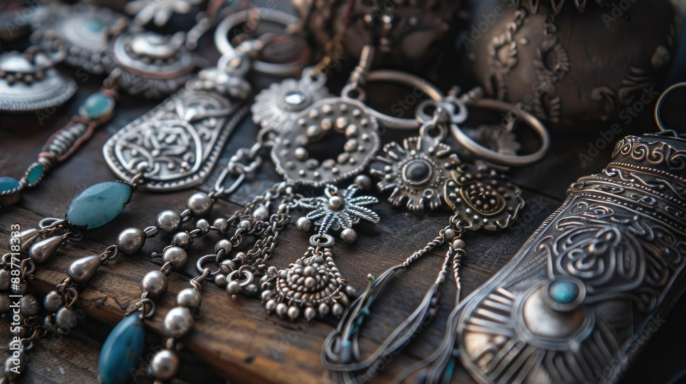 Obraz premium Mixed silver jewelry with detailed craftsmanship displayed together