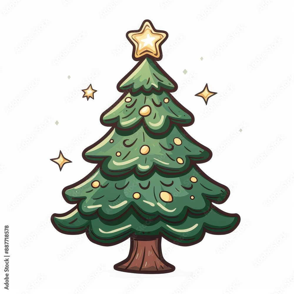Fototapeta premium A cartoon Christmas tree with a star on top