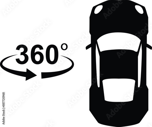 360 car overview icon. parking spotting sign. 360 degree camera symbol. flat style.