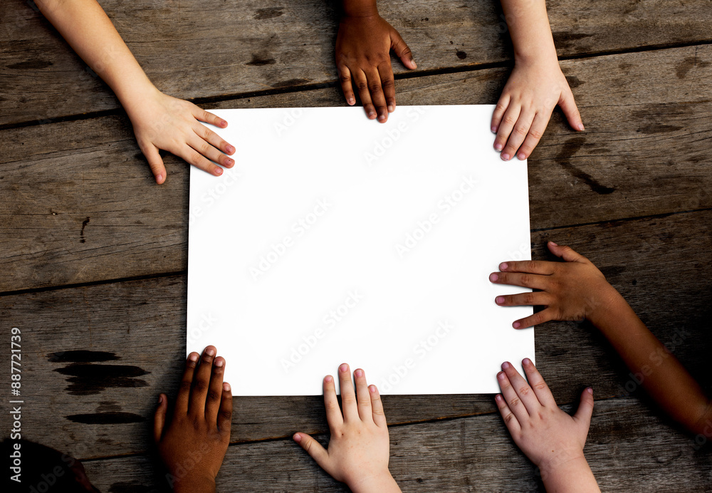 Poster png mockup, diverse children's hands, transparent design Poster png mockup, diverse children's hands, transparent design