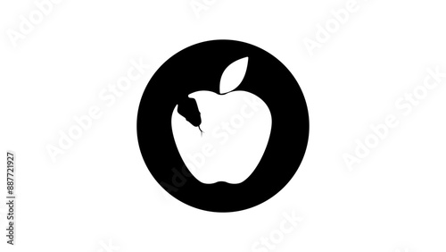 Canvastavla apple and snake, black isolated silhouette