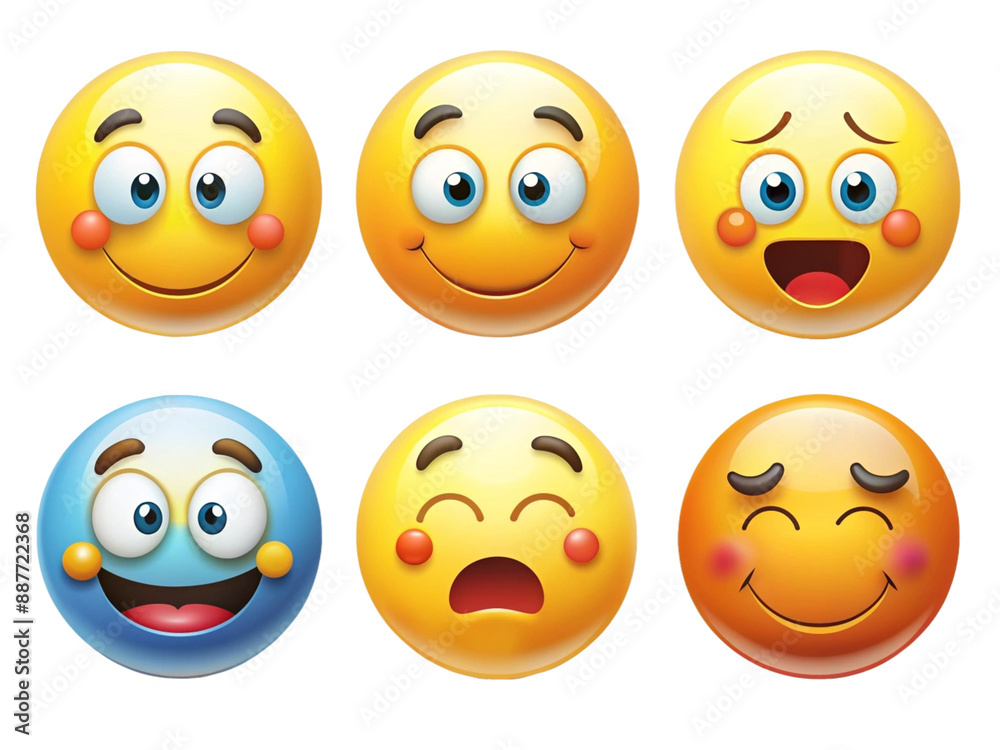 High Detailed Beautiful Emoji Expressions Icon Set on Transparent Background High Detailed Beautiful Emoji Expressions Icon Set on Transparent Background