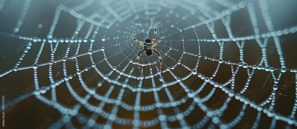 Obraz premium A Spiderweb Adorned with Dew Drops