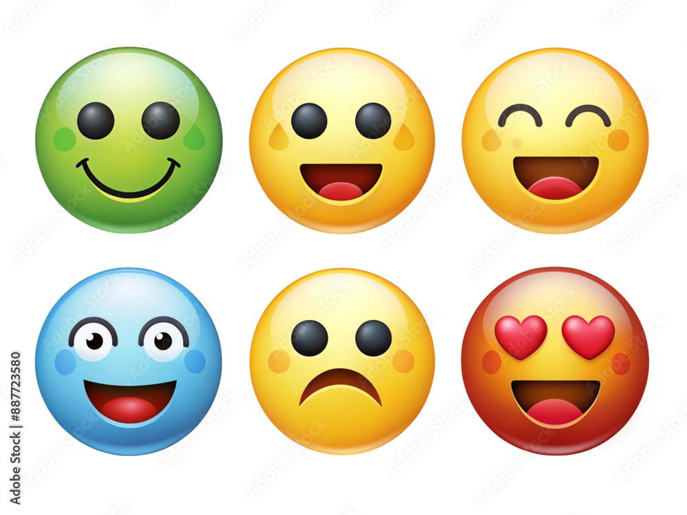 High Detailed Beautiful Emoji Expressions Icon Set on Transparent Background High Detailed Beautiful Emoji Expressions Icon Set on Transparent Background