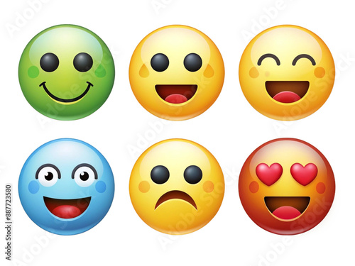 High Detailed Beautiful Emoji Expressions Icon Set on Transparent Background